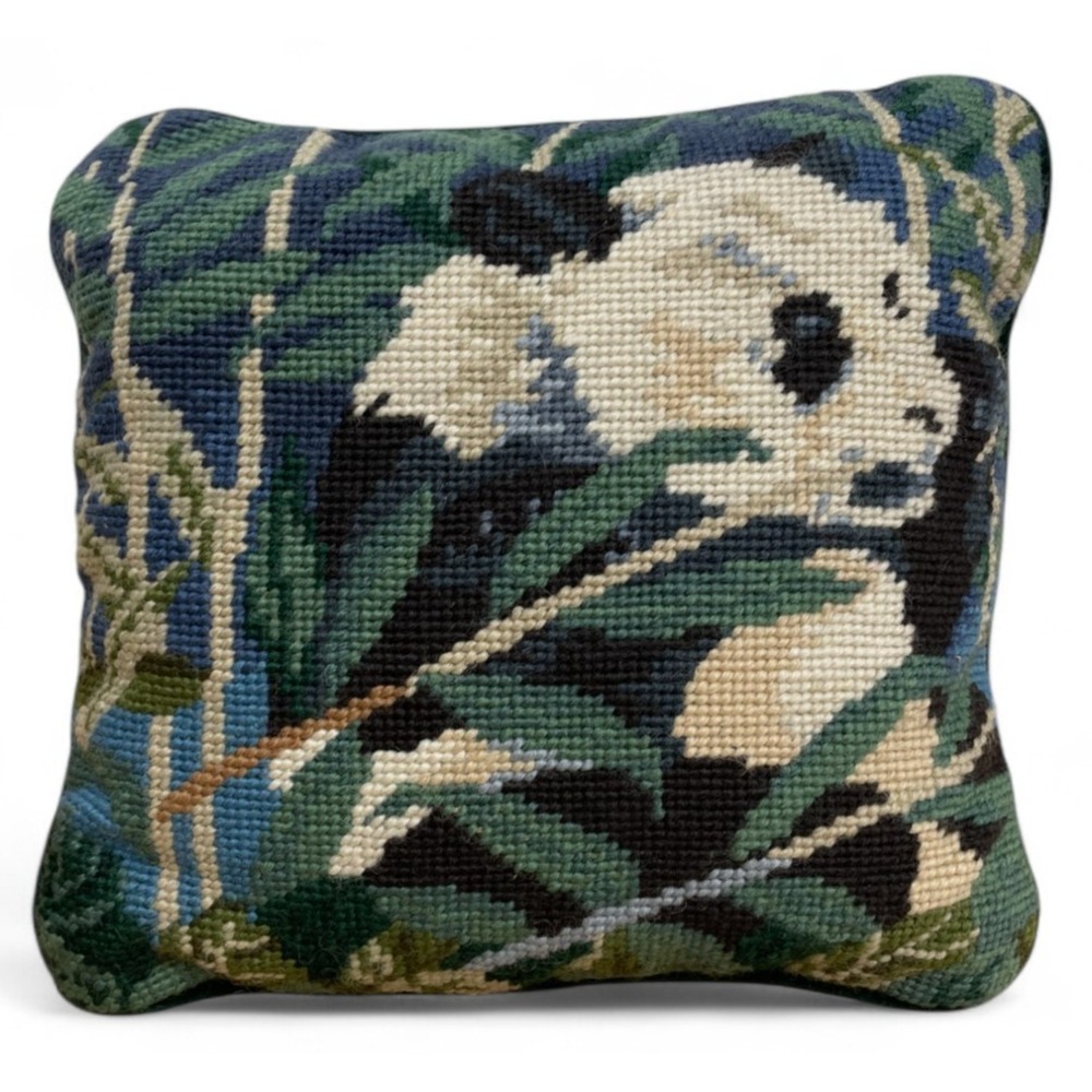 Vintage C&F Home Needlepoint Panda Bear Pillow 9.5x9 New